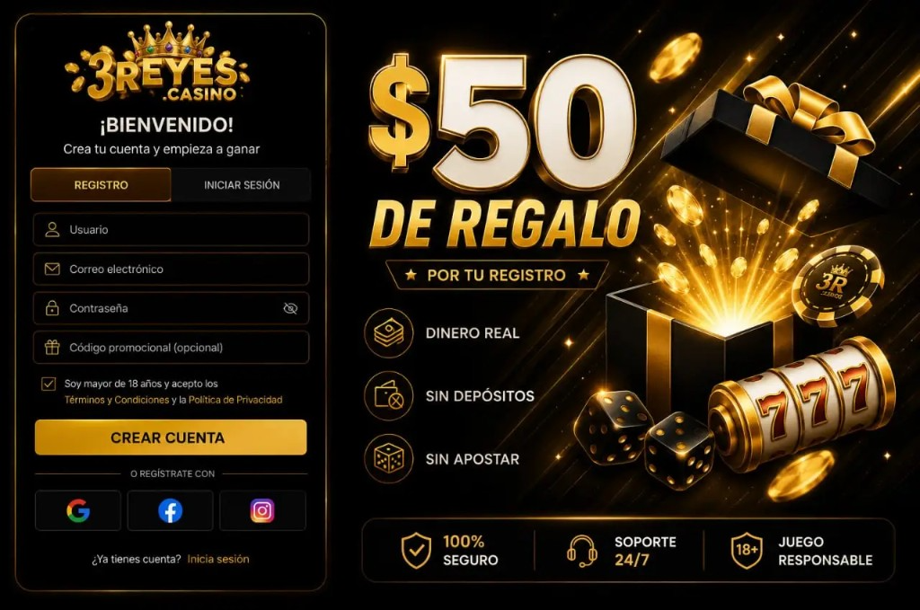 3REYES Casino: registro y bono por registro.
